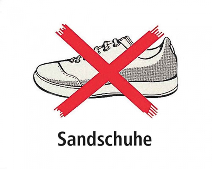 Hinweisschild<br> Sandschuhe verboten