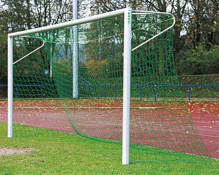Fußballtor Alu in Bodenhülsen<br> mit Netzbügel eckverschweißt