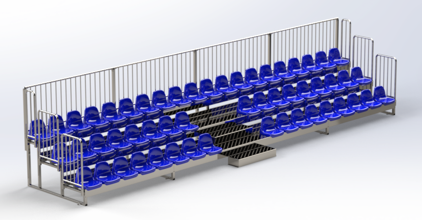 Zuschauertribüne mit drei Sitzreihen und 54 Sitzplätzen